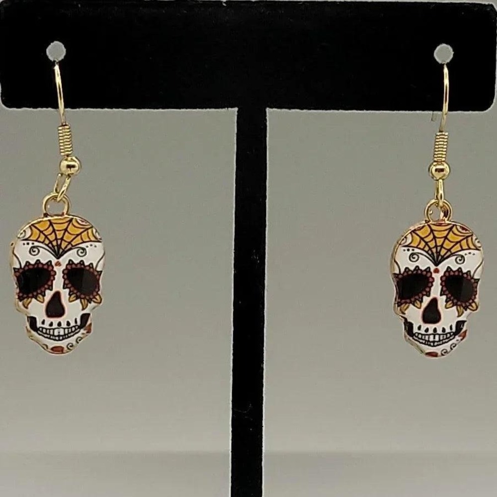 Sugar Skull Dangle Earrings, Stainless Steel